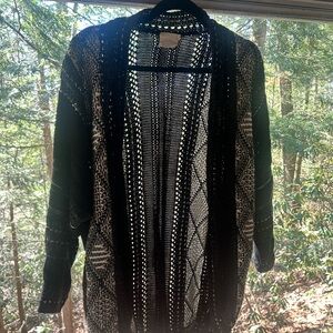 Lush Black and White Open-Front Cardigan